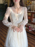 Zjkrl France Elegant Sweet Dress Women Vintage Lace Party Midi Dresses Casual Slim Fit Holiday Fashion Long Sleeve Retro Dress 2023
