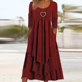 Zjkrl Elegant Office Women Patchwork Pockets Midi Dress Round Neck Basic Solid Long Sleeve Dress Lady Casual Summer Ruffles Club Dress