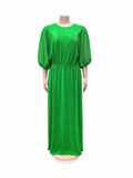 Women Pleated Dress Half Lantern Sleeves O Neck High Waist Maxi Long Summer Spring African Female Gown Elegant Classy 2023