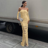 Zjkrl - Bodyocn Maxi Dress for Women Elegant Sexy Strapless Christmas Party Dress Autumn Long Sleeve Tassel Knitted Sweater Dress
