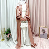 Zjkrl Ramadan Eid Fashion Puff Sleeve Muslim Abayas Soft Robe Musulmane Abaya Elegant Silky Muslim Arab Worship Service Clothing