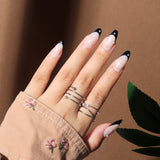 Zjkrl - 24Pcs Detachable Almond False Nails with Pearl Decoration Elegant Designs French Fake Nails Full Nail Art Tips Press On Nails