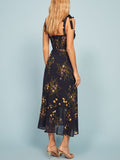 Zjkrl - Dresses For Women 2023 Elegant Vintage Floral Dress Frill Sweetheart Neck Sleeveless Strap Tie Ruffle Hem Summer Beach Dress
