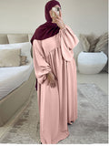 Zjkrl Plain Abaya Muslim Long Dress for Women Ramadan Eid Balloon Sleeve Islamic Jilbab African Dresses Dubai Turkish Modesty  Kaftan