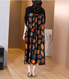 Zjkrl - 2023 Summer Silk Printed Mulberry Silk Midi Dress Fall Retro Casual 5XL Plus Size Long Sleeve Dress Elegant Women Vestidos