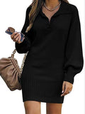 Zjkrl New In 2023 Women Dress Medium Long Skirt Sweater Dress Female Lapel Long Sleeve Dress Pullover Loose Women Knitted Dresses