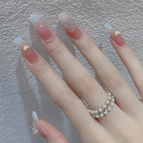 Zjkrl - 24Pcs/Box Gradient Color Artifical Press On Nails With Glue Long Coffin Fake Nails Lovely Girls Nail Art Ballerina False Nails