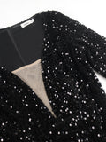 Women Black Velvet Sequin Dress Deep V Neck Patchwork Ruffle Shiny Party Birthday Big Size African Ladies Event Celebrate Gowns