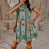 Zjkrl - Fashion Elegant Ladies Long Dresses 2023 Summer Round Neck Short Sleeve Printed Party Dress Boho A-line Beach Dress for Women