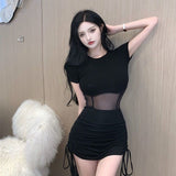 Zjkrl New Vintage Black Bandage Sexy Dress Spice Girls Hollow Out Short Sleeve Dress Women&#39;s Sweet Spicy Thin Skirt Halloween