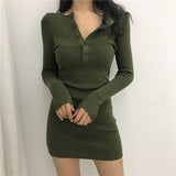 Zjkrl - Black Sexy Female Knit Dress Winter Autumn Wrap Midi Green Bodycon 2023 Fashion Sweater Dresses Woman Vintage Korean Mini Short