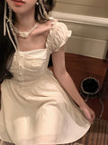 Zjkrl - 2023 Summer Elegant Vintage Mini Dress Women Backless Causal Short Party Dress Office Lady One Piece Dress Korean Fashoin Chic