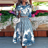 Zjkrl - Elegant Turn-down Collar Button Blouse + Skirts Suit Autumn Fashion Striped Print Two Piece Sets Casual 3/4 Sleeve Women Outfits