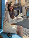 White Warm Knitted Mini Dress Women Long Sleeve Elegant Vintage Dress Female Casual Korean Fashion Loose Y2K Sweater Dress 2023