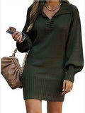 Zjkrl New In 2023 Women Dress Medium Long Skirt Sweater Dress Female Lapel Long Sleeve Dress Pullover Loose Women Knitted Dresses
