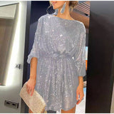 Zjkrl Women Solid Sexy Sequins Mini Dress Female Fashion Long Sleeve Clothes Lady Elegant Evening Party Club Festival Dress