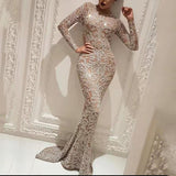 Zjkrl Long Sleeve Sequin Sexy Evening Dress
