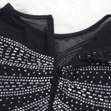 Zjkrl Sexy Rhinestones Floor-length Evening Dresses Luxury Elegant Women's O-neck Long Sleeve See-through Mesh Night Club Long Dress