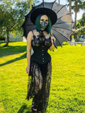 Zjkrl - InsDoit Gothic Summer Sexy Black Dress Women Lace See Through Halter Bandage Sleeveless Dress Elegant Partywear Club Long Dress