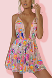 Zjkrl Rainbow Sequin Open Back Slip Mini Dress