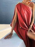 Zjkrl - Simple Asymmetric Solid Color One-Shoulder Maxi Dresses
