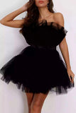 Zjkrl - Black Sexy Elegant Solid Patchwork Strapless Princess Dresses
