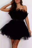 Zjkrl - Black Sexy Elegant Solid Patchwork Strapless Princess Dresses