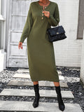 Zjkrl - Long Sleeves Loose Buttoned Split-Joint Round-Neck Midi Dresses Sweater Dresses