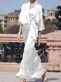 Zjkrl - Half Sleeves Loose Solid Color V-Neck Maxi Dresses