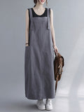 Zjkrl - Casual Solid Color With Pocket Suspender Dress