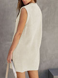 Zjkrl - Loose Sleeveless Solid Color Split-Joint Tied Waist Round-Neck Mini Dresses Sweater Dresses