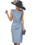 Women's Sheath Dress Knee Length Dress - Sleeveless Polka Dot Print Polka Dots Ruched Spring & Summer Plus Size Hot Vintage White Red Light Blue