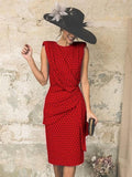 Women's Sheath Dress Knee Length Dress - Sleeveless Polka Dot Print Polka Dots Ruched Spring & Summer Plus Size Hot Vintage White Red Light Blue