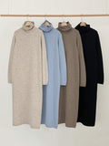 Zjkrl - Casual Long Sleeves Loose Solid Color High-Neck Sweater Dresses