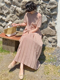 Zjkrl - Urban Ruffled Split-Joint High Waisted Short Sleeves Midi Dress