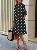 Zjkrl - Vintage Long Sleeves Polka Dot Lapel Midi Dresses
