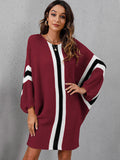 Zjkrl - Original Loose 4 Colors Striped Round-Neck Batwing Long Sleeves Sweater Dress