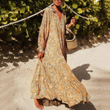 Zjkrl - Floral Bohemian V Neck Long Sleeve Maxi Dress