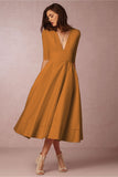 Zjkrl - New Sexy Deep V Mid Sleeve Dress Midi Dress Skater Dresses