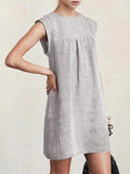 Zjkrl - Casual Cap Sleeve Loose Solid Color Round-Neck Mini Dresses