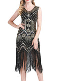 Women‘s Halloween Dress Retro 1920s Fringe Dress Midi Dress Party Outdoor Sequins Tassel Fringe Plain V Neck Sleeveless Regular Fit Summer Spring 2023 claret Black S M L XL