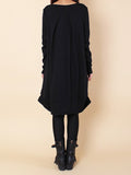 Zjkrl - Original Loose Pleated 4 Colors Round-Neck Long Sleeves Short Dress