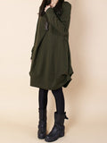 Zjkrl - Original Loose Pleated 4 Colors Round-Neck Long Sleeves Short Dress