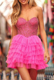 Zjkrl - Rose Red Sexy Patchwork Hot Drilling Backless Strapless Evening Dress Dresses
