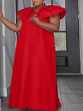 Zjkrl - Cap Sleeve Loose Solid Color V-Neck Maxi Dresses