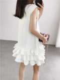 Zjkrl - Loose Sleeveless Falbala Solid Color Split-Joint Zipper Round-Neck Mini Dresses