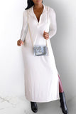 Zjkrl - Black Casual Solid Slit Hooded Collar Long Sleeve Dresses