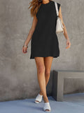Zjkrl - Loose Sleeveless Solid Color Split-Joint Tied Waist Round-Neck Mini Dresses Sweater Dresses
