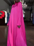 Zjkrl - Flared Sleeves Long Sleeves Solid Color High-Neck Maxi Dresses