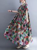 Zjkrl - Vintage Loose Multi-Colored Floral Printed Midi Dress